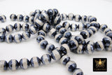 Tibetan Faceted Agate Beads, DZI Agate Black and Pearly White Color Beads BS #155, sizes 10 mm 14.5 inch FULL Strands