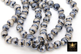 Tibetan Faceted Agate Beads, DZI Agate Black and Pearly Beige Stipe Color Beads BS #179, sizes 10 mm 14.5 inch FULL Strands