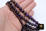 Purple and Gold Beads, Smooth Chalcedony Beads BS #167, Clinquant Stone LSU Jewelry Beads sizes 6 mm 8 mm 10 mm 15.75 inch Strands