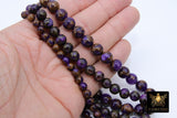 Purple and Gold Beads, Smooth Chalcedony Beads BS #167, Clinquant Stone LSU Jewelry Beads sizes 6 mm 8 mm 10 mm 15.75 inch Strands