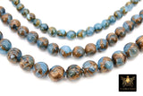 Aqua and Gold Beads, Smooth Chalcedony Beads BS #185, Faux Clinquant Stone Jewelry Beads sizes 6 mm 8 mm 10 mm 15.75 inch Strands