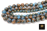 Aqua and Gold Beads, Smooth Chalcedony Beads BS #185, Faux Clinquant Stone Jewelry Beads sizes 6 mm 8 mm 10 mm 15.75 inch Strands