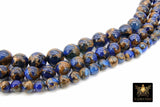 Blue and Gold Beads, Smooth Chalcedony Beads BS #186, Faux Clinquant Stone Jewelry Beads sizes 6 mm 8 mm 10 mm 15.75 inch Strands