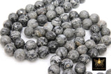 Faceted Picasso Map Stone Beads, Round Black Gray Beads BS# 188, High Quality 10 mm 15.8 inch Strands