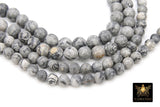 Picasso Map Stone Beads, Smooth Round White and Gray Beads BS #190, High Quality 6 mm or 8 mm 15.8 inch Strands