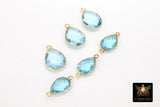 Blue Topaz Teardrop Charms, Gold Plated Oval Blue Gemstones #2854, Sterling Silver December Birthstone