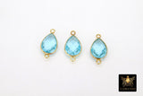 Blue Topaz Teardrop Charms, Gold Plated Oval Blue Gemstones #2854, Sterling Silver December Birthstone