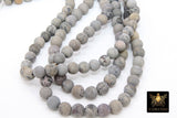 Frosted Dendritic Jasper Beads, Smooth Round Matte Gray to Creamy Beige Stone Beads BS #195, High Quality 8 mm 15.3 inch Strands