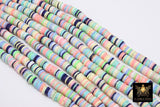 2 Strands 6 mm Clay Flat Beads, Gold Glitter Blue White Heishi in Polymer Clay Disc CB #162, Rondelle Multi Color - 1 Strand - 6 mm