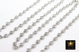 Genuine Cubic Zircon Chains, Silver Evil Eye Shaped Bezel Chains CH #569, 4 mm CZ Textured Connectors Links