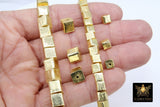 Brushed Gold Square Beads, 6 or 8 mm Focal Bead #726, Gold Cube Drum Beads