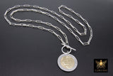 Silver Coin Necklace, 925 Sterling Silver Medallion Toggle Wrap Necklace, Rectangle Chain Gold Tiger Head Coin