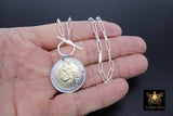 Silver Coin Necklace, 925 Sterling Silver Medallion Toggle Wrap Necklace, Rectangle Chain Gold Tiger Head Coin