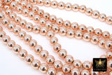 Rose Gold Round Hematite Beads, Smooth Polished Rose Gold Color Non Magnetic Beads BS #208, sizes 4