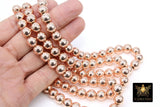 Rose Gold Round Hematite Beads, Smooth Polished Rose Gold Color Non Magnetic Beads BS #208, sizes 10 mm 14 inch Strands