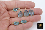 Blue Topaz Teardrop Charms, Gold Plated Oval Blue Gemstones #2854, Sterling Silver December Birthstone