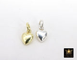 925 Silver Tiny Heart Charms, 9 mm Gold Over 925 Silver Puff Heart Charms # 2039, Love Gifts for Mom