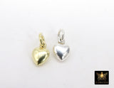 925 Silver Tiny Heart Charms, 9 mm Gold Over 925 Silver Puff Heart Charms # 2039, Love Gifts for Mom