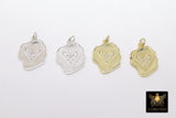 CZ Heart Charms, Genuine Gold 925 Sterling Silver Heart Charms # 2043, 19 mm Stamped Rustic Love Gifts for Mom