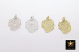 CZ Heart Charms, Genuine Gold 925 Sterling Silver Heart Charms #2043, 19 mm Stamped Rustic Love Gifts for Mom