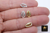 Tiny Cowrie Shell Charms, 12 mm Genuine Gold 925 Silver Seashell Connectors # 724, Nautical Beach Jewelry