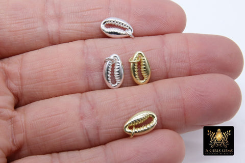 Tiny Cowrie Shell Charms, 12 mm Genuine Gold 925 Silver Seashell Connectors # 724, Nautical Beach Jewelry