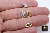 Tiny Cowrie Shell Charms, 12 mm Genuine Gold 925 Silver Seashell Connectors # 724, Nautical Beach Jewelry