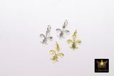 Fleur De Leis Charms, 15 mm Genuine Gold 925 Sterling Silver Fancy Crown Charms # 739, Dainty Louisiana Mardi Gras Jewelry