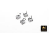 CZ Heart Charms, 10 mm Oxidized Sterling 925 Silver Heart Charms, AG 165