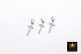 CZ Silver Cross Charms, 925 Sterling Silver Oxidized Cross # 758, Gold Cubic Zirconia Long Dainty Cross Jewelry