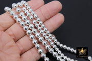 Silver Round Hematite Beads, Shimmery Smooth Polished Non Magnetic Bright Beads BS# 207, sizes 4