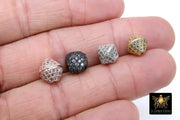 CZ Micro Pave Oval Bicone Beads, 10 mm Cubic Zirconia Spacers Beads #65, Gold Silver Black Rose Diamond Shape Beads