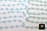 Aqua Blue Chalcedony Chain, 4 mm Silver Wire Wrapped Chains CH #409, Boho Beaded Chains
