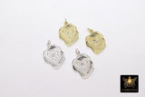 CZ Heart Charms, Genuine Gold 925 Sterling Silver Heart Charms #2043, 19 mm Stamped Rustic Love Gifts for Mom