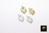 CZ Heart Charms, Genuine Gold 925 Sterling Silver Heart Charms # 2043, 19 mm Stamped Rustic Love Gifts for Mom