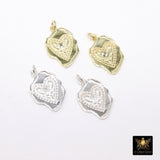 CZ Heart Charms, Genuine Gold 925 Sterling Silver Heart Charms #2043, 19 mm Stamped Rustic Love Gifts for Mom