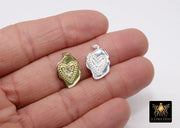 CZ Heart Charms, Genuine Gold 925 Sterling Silver Heart Charms # 2043, 19 mm Stamped Rustic Love Gifts for Mom
