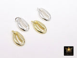 Tiny Cowrie Shell Charms, 12 mm Genuine Gold 925 Silver Seashell Connectors #724, Nautical Beach Jewelry