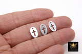 925 Sterling Silver Cross Charms, 13 mm Silver Oval Cross Disc # 733,  Cross Jewelry