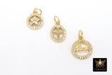 Gold CZ Love Charms, Small Star Round Charms, Mini Oval Cross Charms