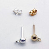 14 K Gold Filled 4 mm Round Ball Earrings, 925 Sterling Silver Stud Post # 2128, Findings with Open Loop