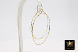 Textured Gold Round Hoop Ear Rings, 50 mm Glittery Gold Charms #807, High Quality Light Weight Wire Hoops Finding