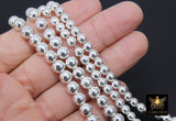 Silver Round Hematite Beads, Shimmery Smooth Polished Non Magnetic Bright Beads BS #207, sizes 4