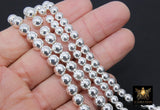 Silver Round Hematite Beads, Shimmery Smooth Polished Non Magnetic Bright Beads BS# 207, sizes 4