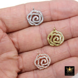 CZ Pave Camellia Charms, Silver Flower Charms #150, Rose Gold and Gold Necklace Findings