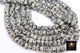 Faceted Dalmatian Jasper Heishi Beads, Black Beige Spotted Thick Rondelle Beads BS #206, in sizes 8 x 6 mm 15.2 inch Strands