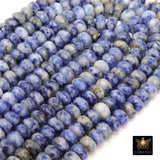 Faceted Blue Spotted Jasper Heishi Beads, White Spotted Thick Rondelle Beads BS #209, in sizes 8 x 6 mm 15.2 inch Strands