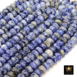 Faceted Blue Spotted Jasper Heishi Beads, White Spotted Thick Rondelle Beads BS #209, in sizes 8 x 6 mm 15.2 inch Strands