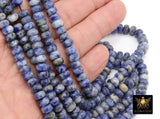 Faceted Blue Spotted Jasper Heishi Beads, White Spotted Thick Rondelle Beads BS #209, in sizes 8 x 6 mm 15.2 inch Strands