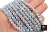 Gray Blue Crystal Beads, 2 Strands Faceted Gray AB Crystal Rondelle Jewelry Beads BS #147, sizes 8 x 6 mm 17.3 inch Strands